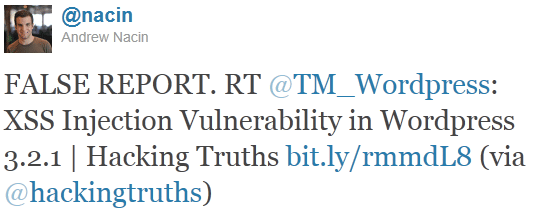 Andrew Nacin tweet False Report