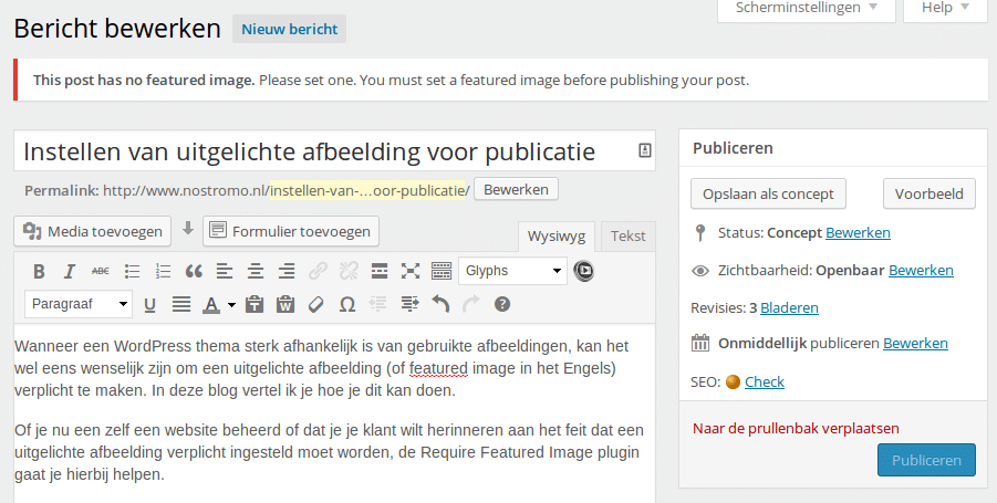 Require Featured Image - warning