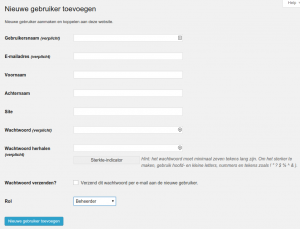 Scherm -> Nieuwe gebruiker